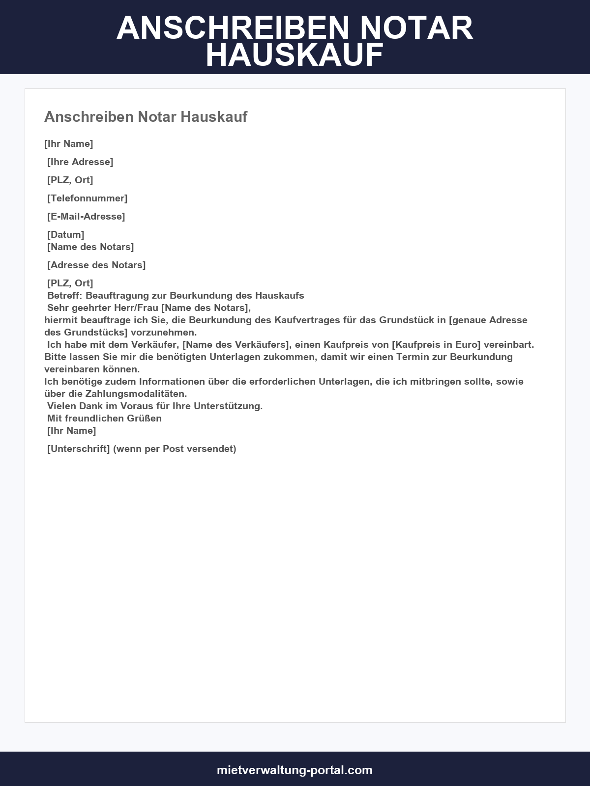 Anschreiben Notar Hauskauf