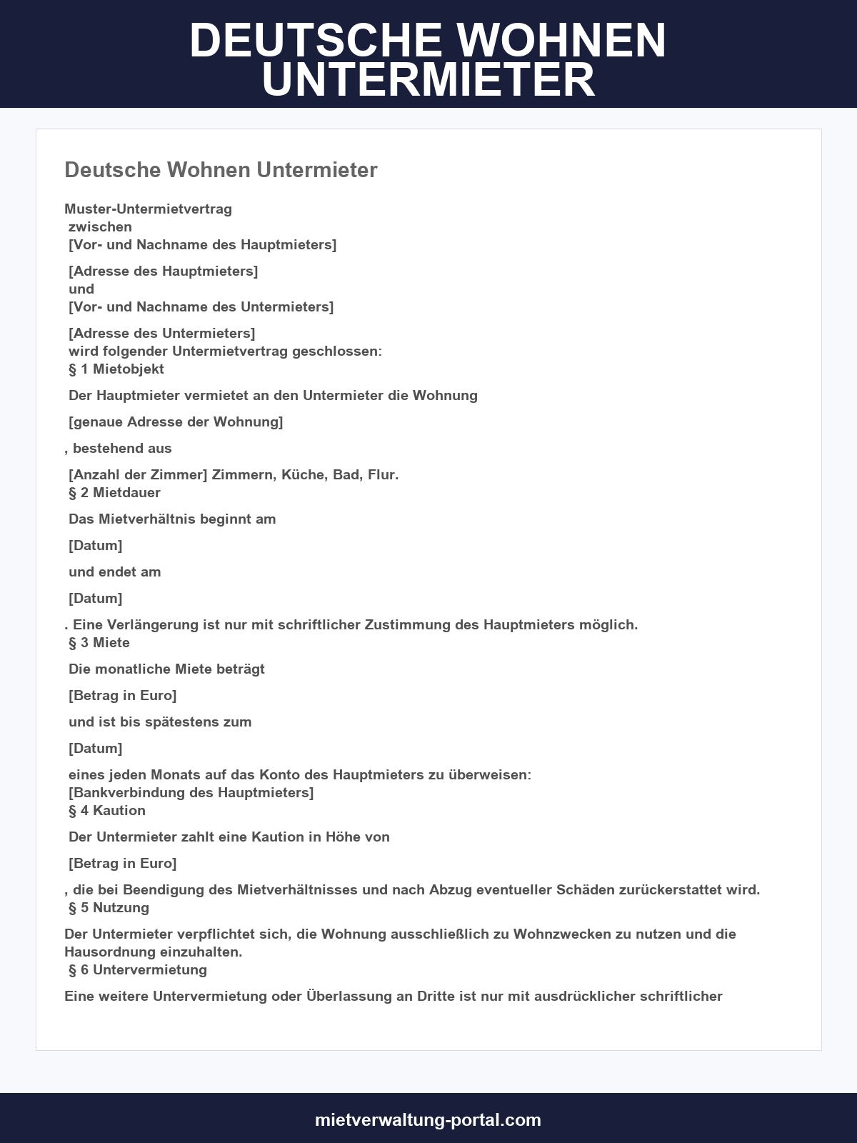 Deutsche Wohnen Untermieter Formular