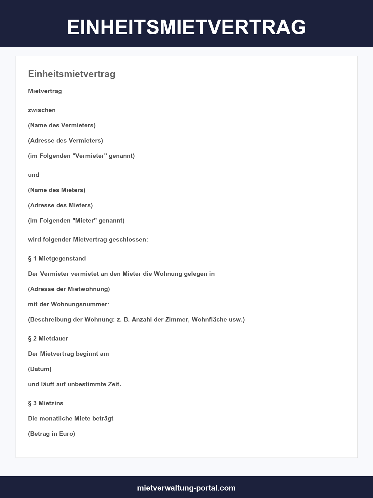 Einheitsmietvertrag Zum Ausdrucken