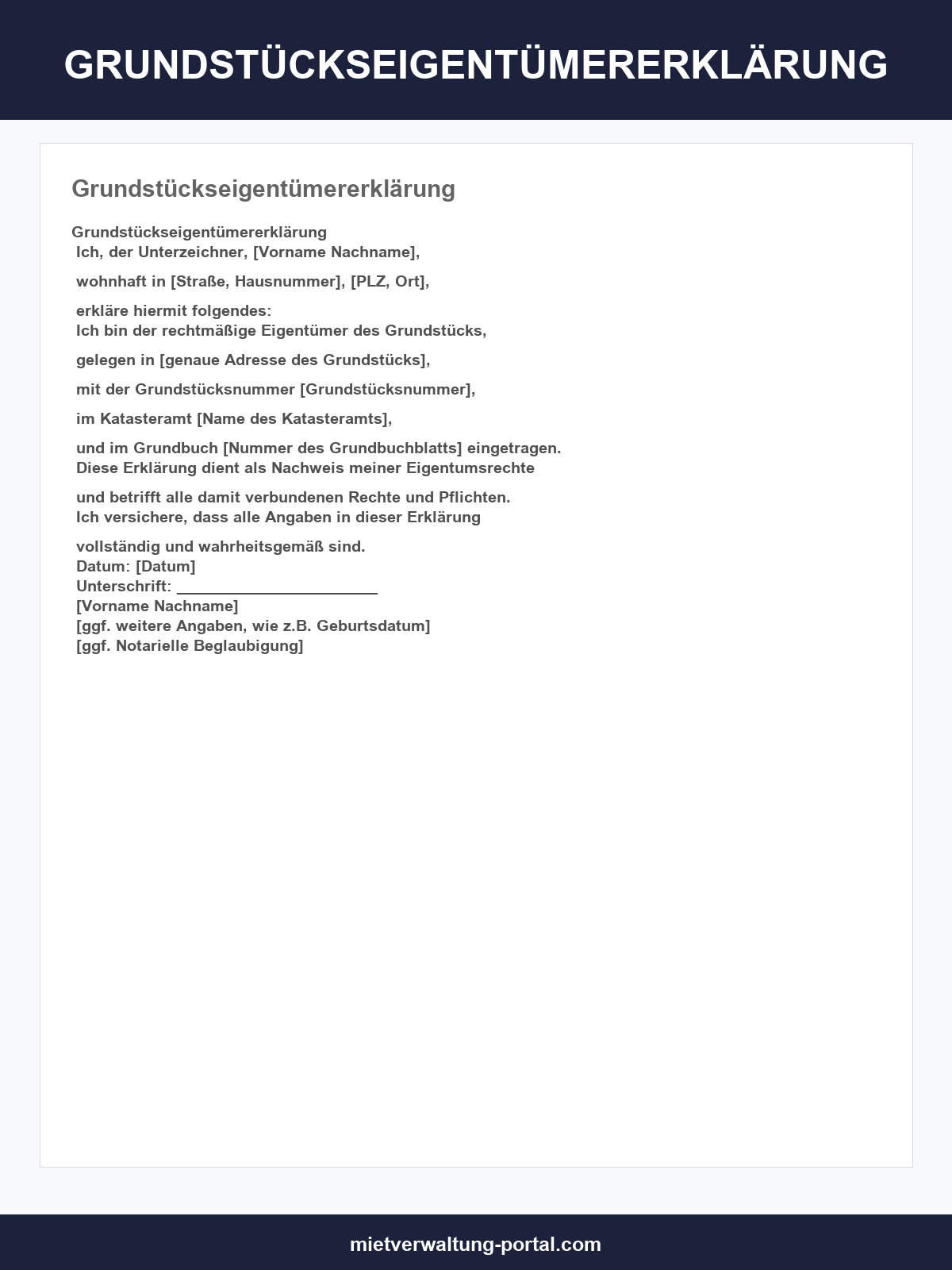Grundstückseigentümererklärung Vorlage