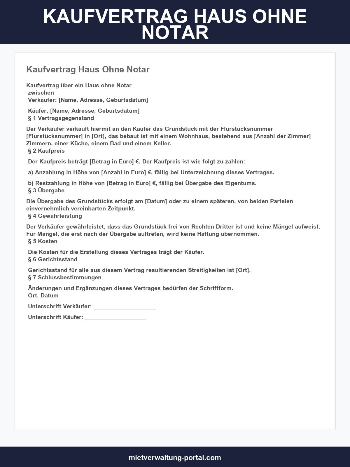 Kaufvertrag Haus Ohne Notar Muster