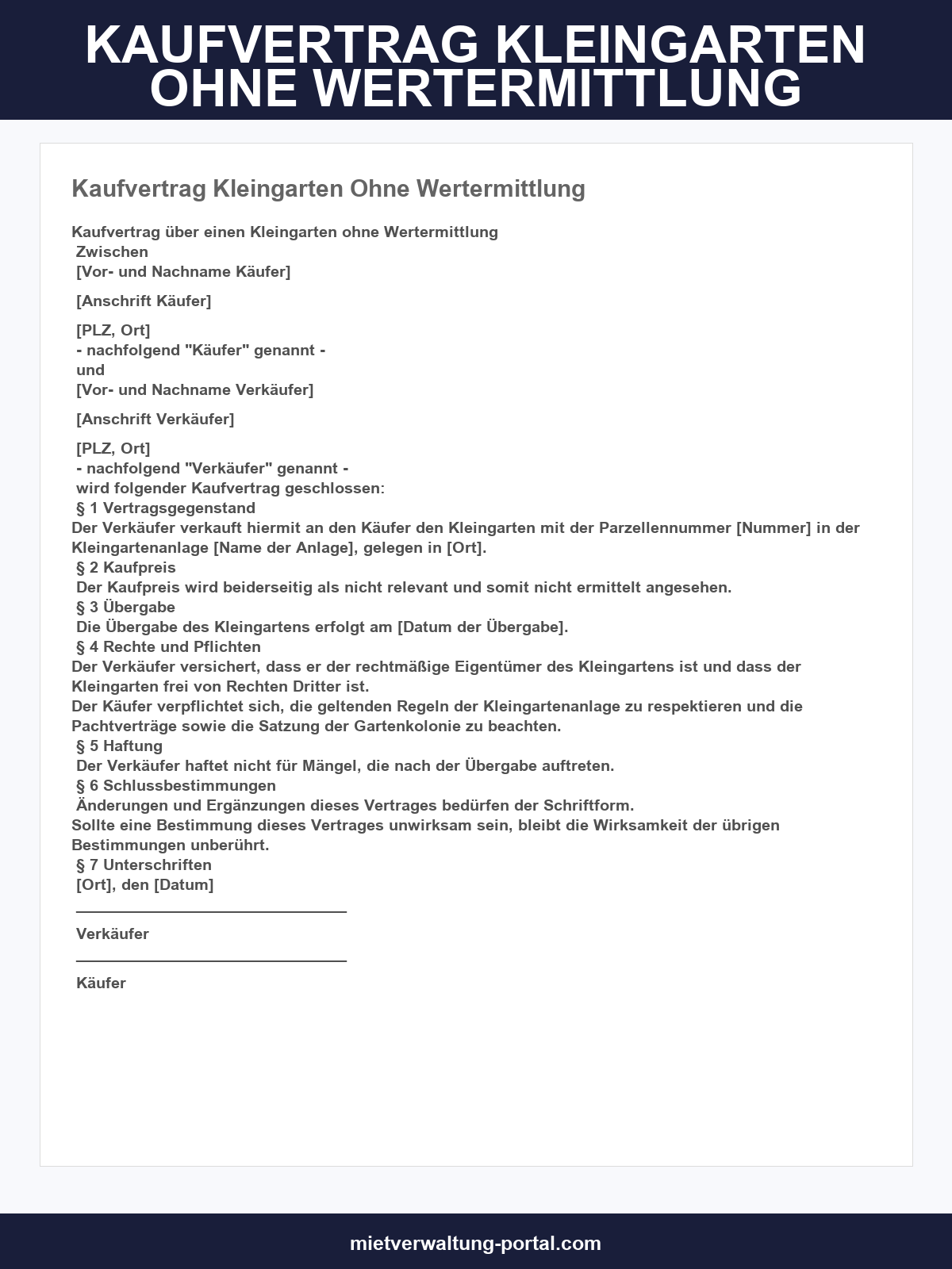 Kaufvertrag Kleingarten Ohne Wertermittlung