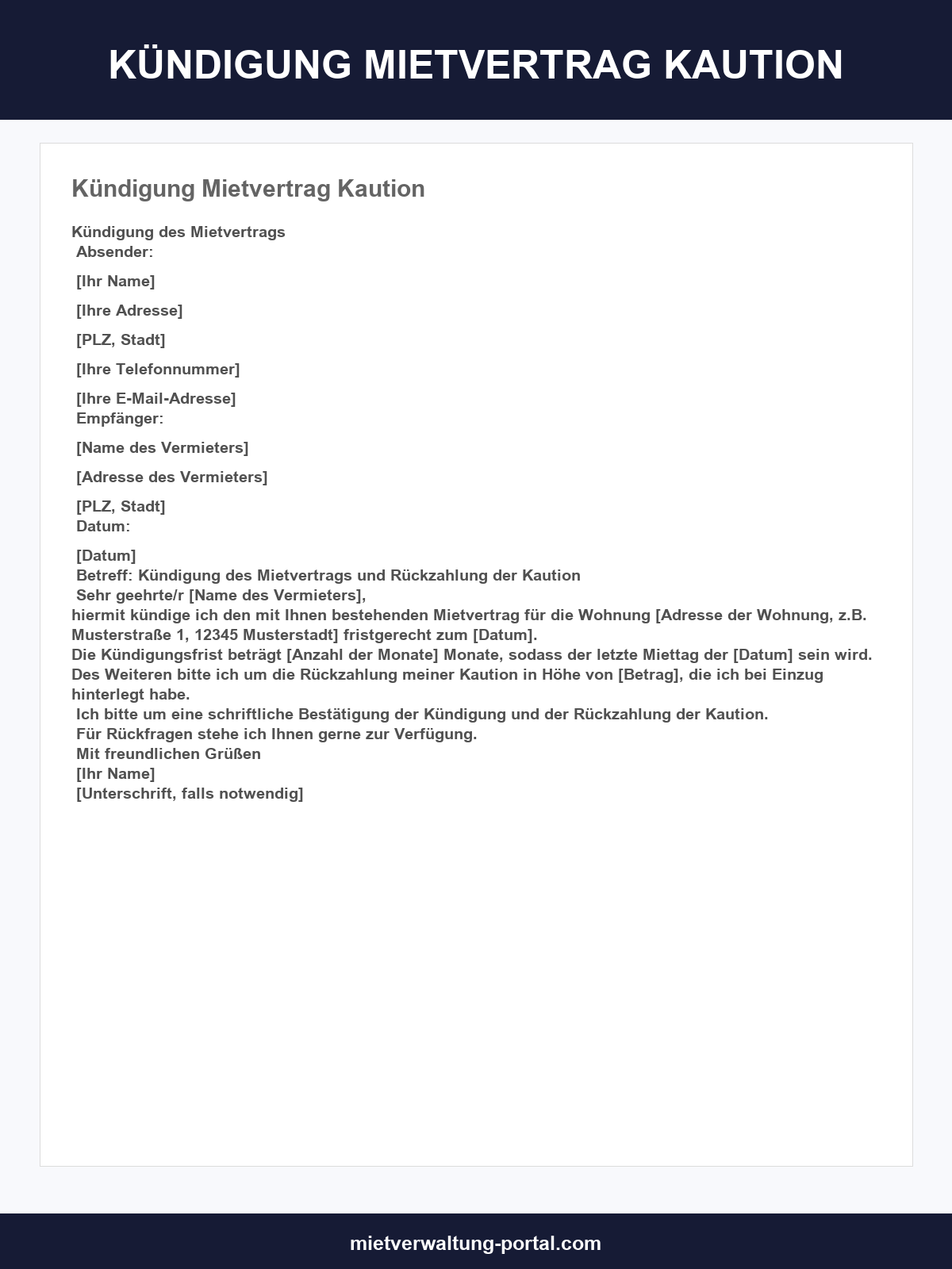 Kündigung Mietvertrag Kaution Vorlage