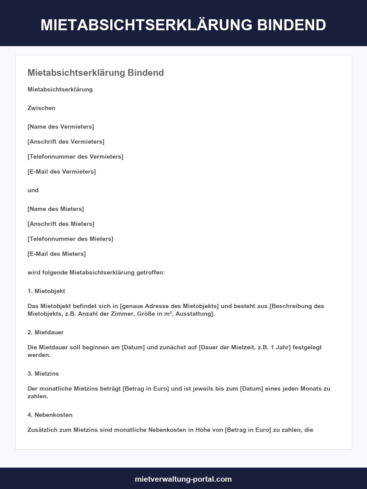 Mietabsichtserklärung Bindend