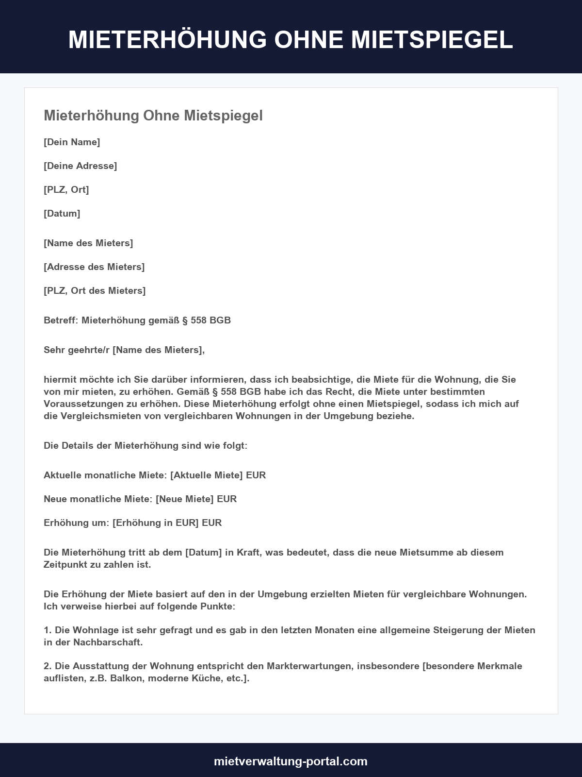 Musterschreiben Mieterhöhung Ohne Mietspiegel