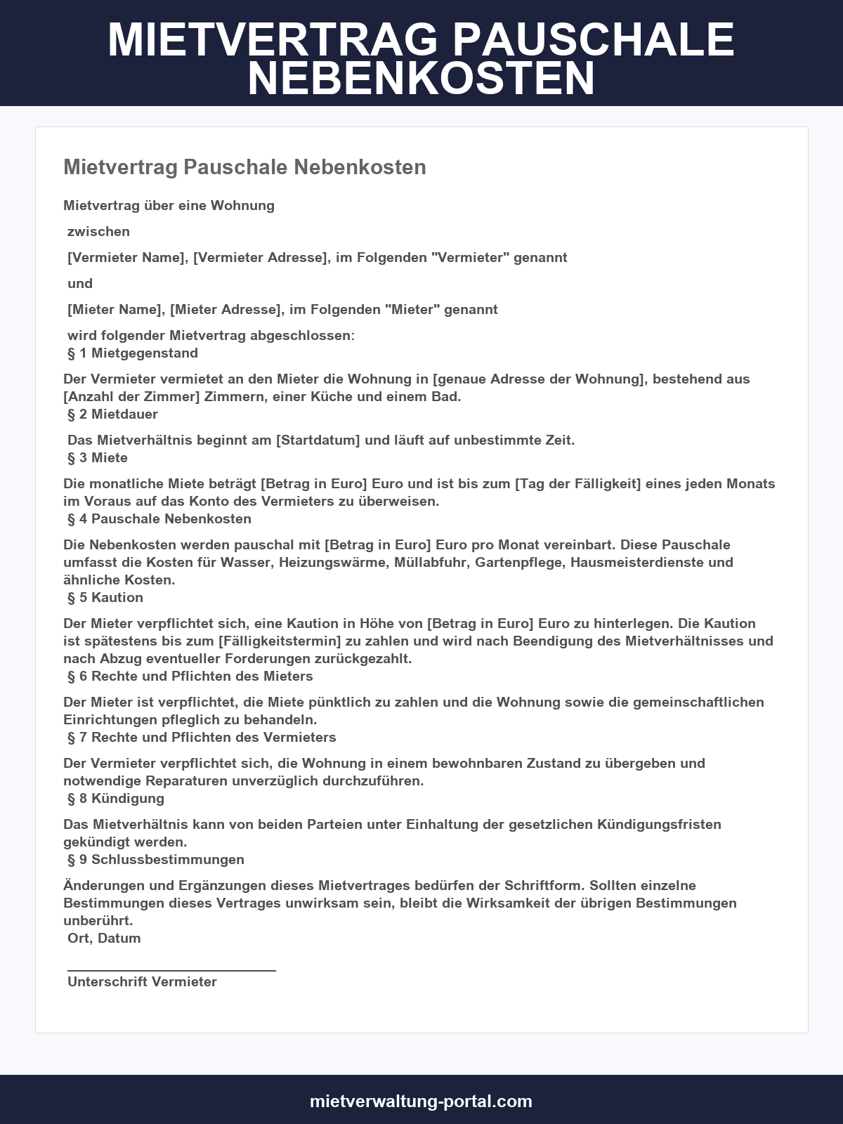 Mietvertrag Pauschale Nebenkosten Muster