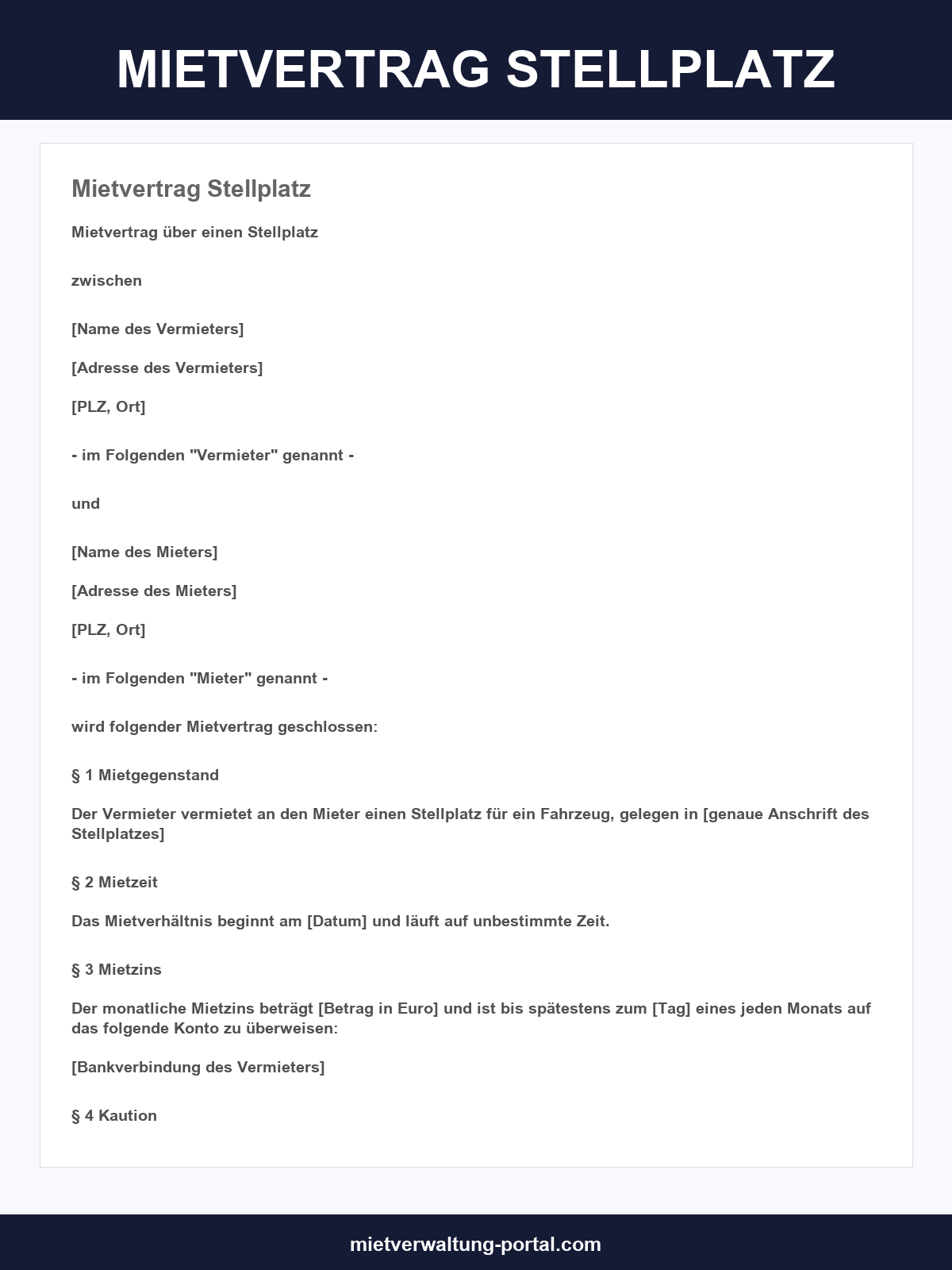 Mietvertrag Stellplatz Vorlage