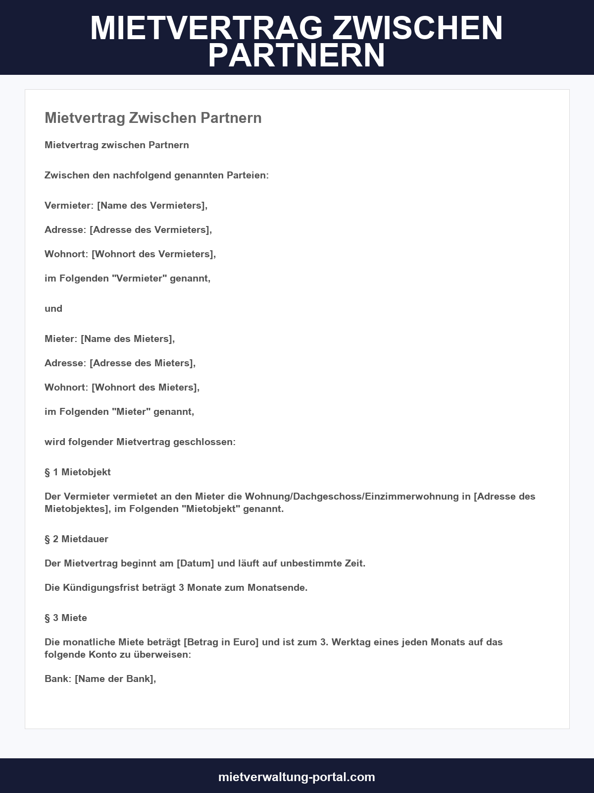 Mietvertrag Zwischen Partnern Muster