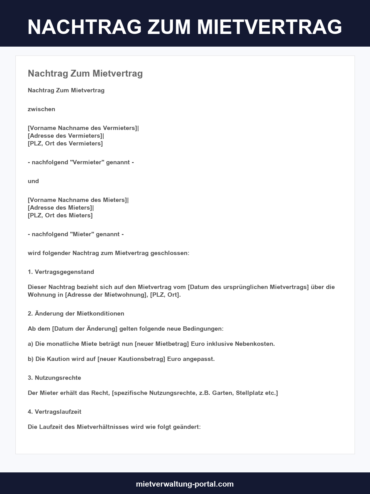 Nachtrag Zum Mietvertrag Vorlage