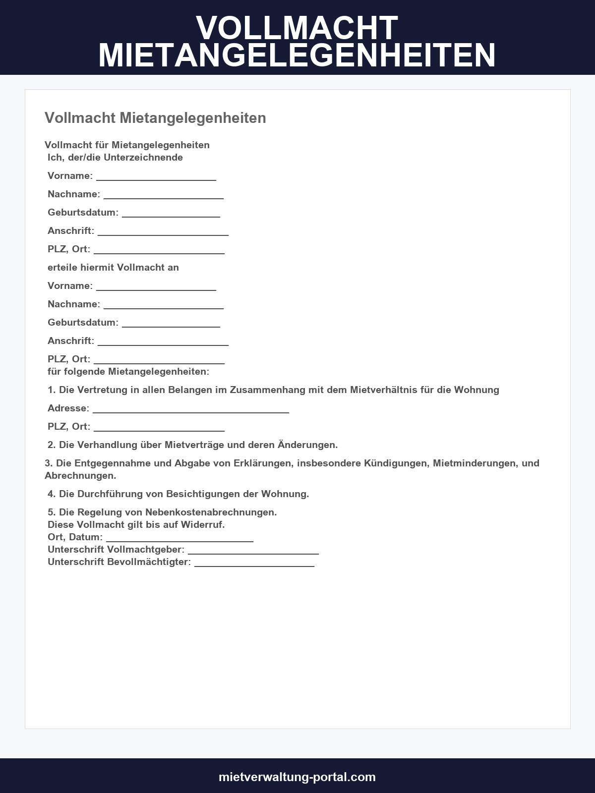 Vollmacht Mietangelegenheiten