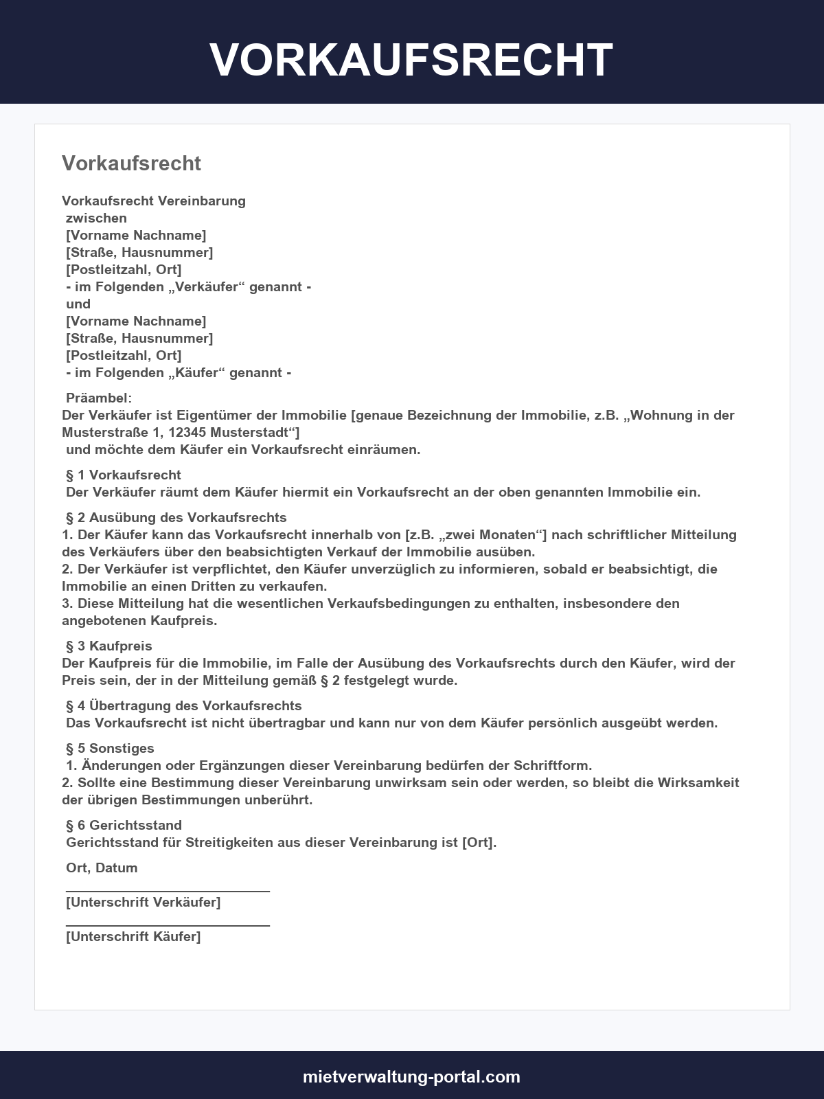 Vorkaufsrecht Muster
