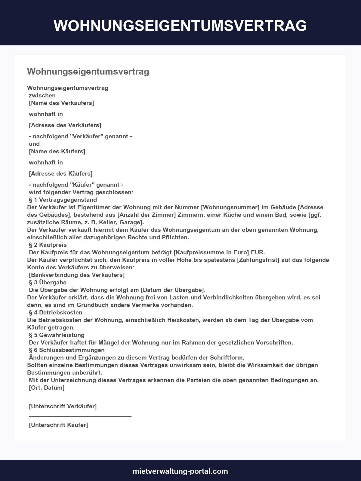Wohnungseigentumsvertrag Muster