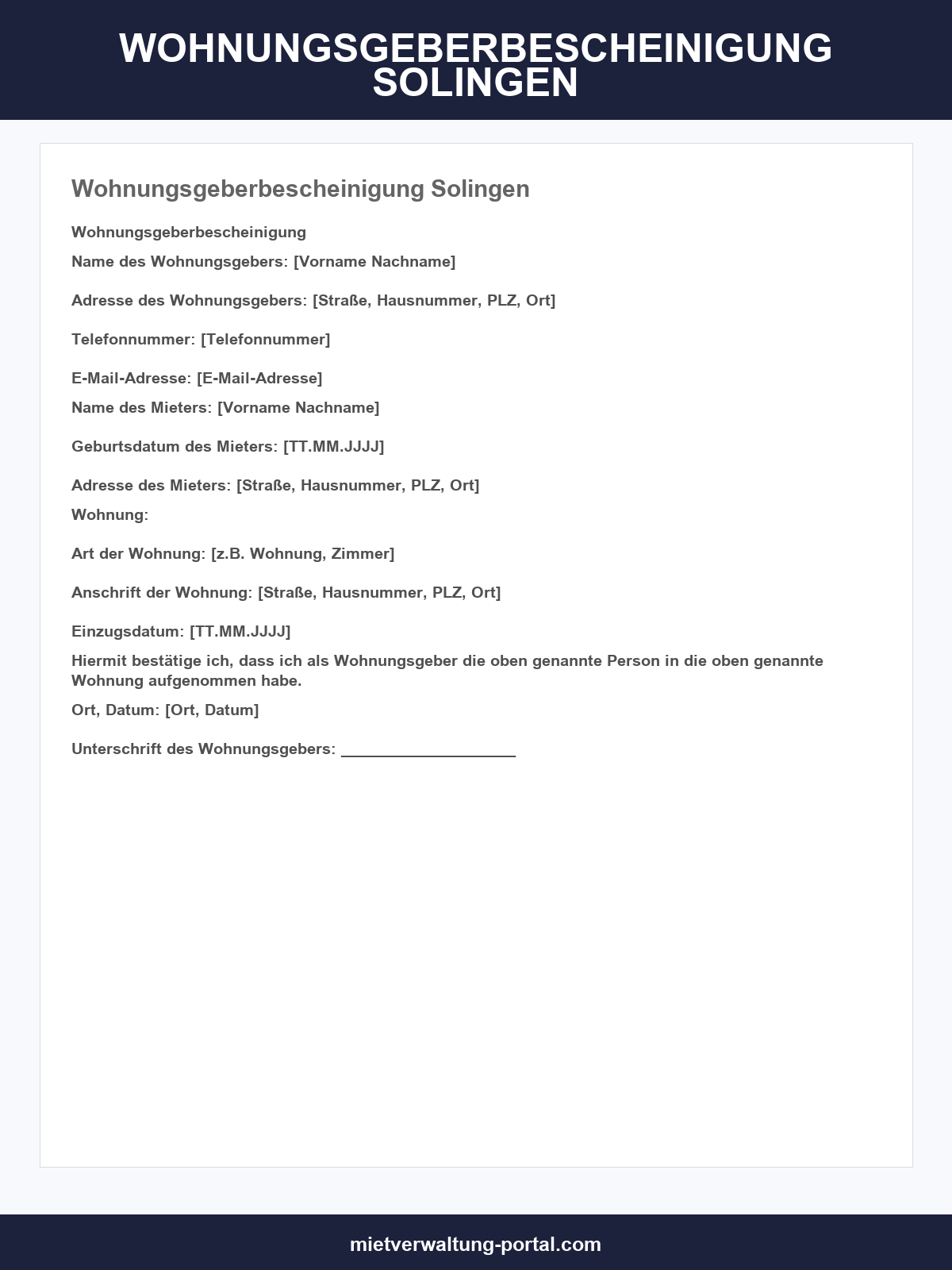 Wohnungsgeberbescheinigung Solingen